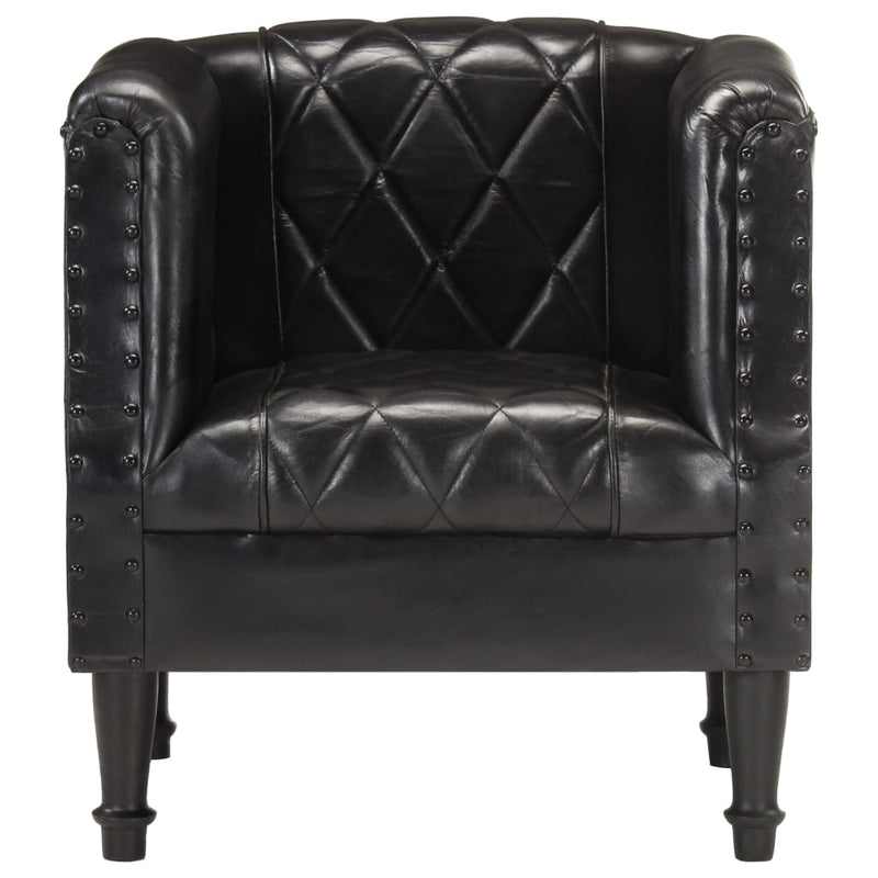 Tub Chair Black Real Goat Leather