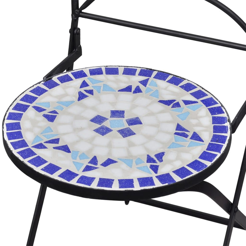 3 Piece Mosaic Bistro Set Ceramic Tile Blue and White