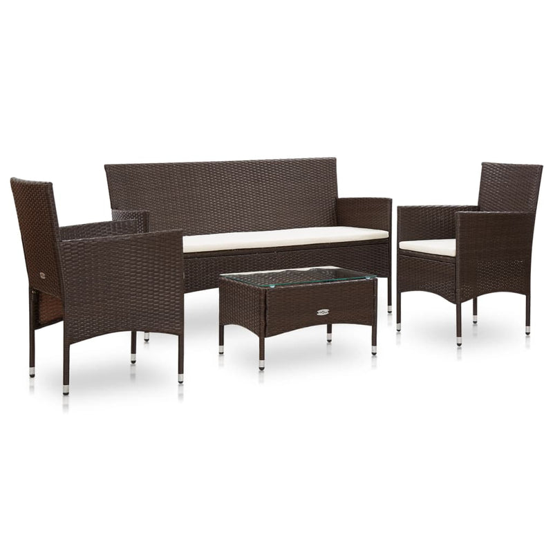 4 Piece Garden Lounge Set With Cushions Poly Rattan Brown