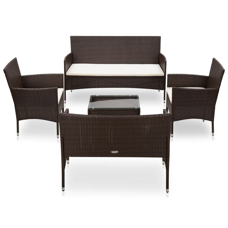 5 Piece Garden Lounge Set With Cushions Poly Rattan Brown