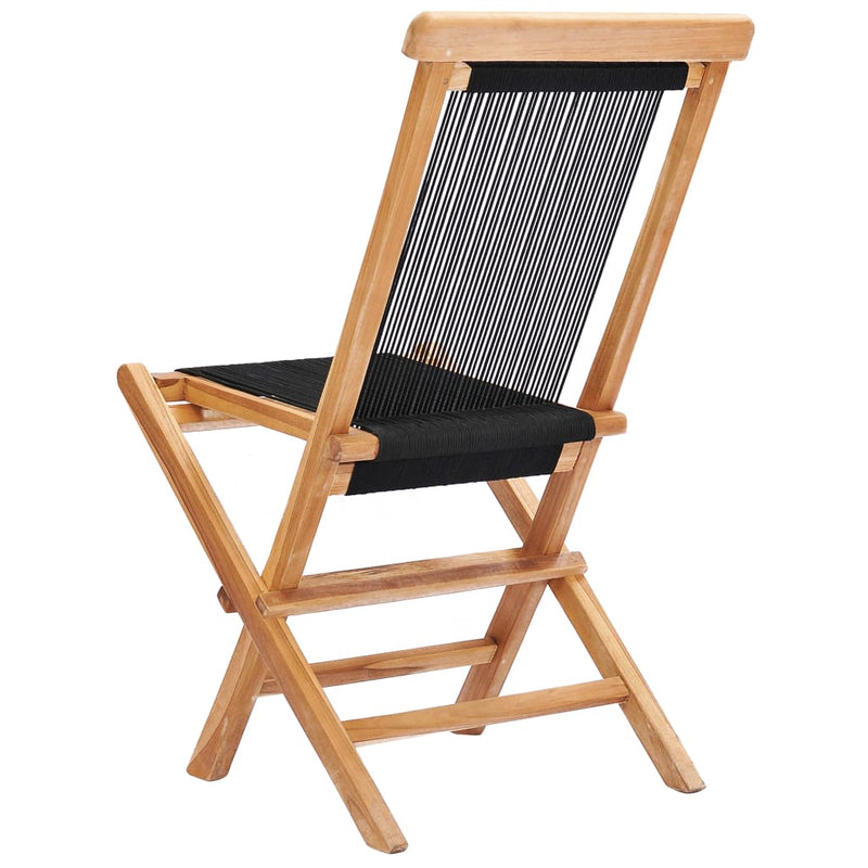 Folding Garden Chairs 2 pcs Solid Teak Wood and Rope