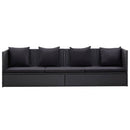 Outdoor Sofa with Cushion and Pillow Poly Rattan Black