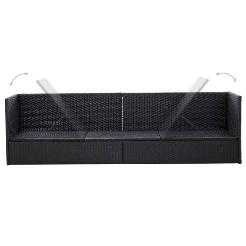 Outdoor Sofa with Cushion and Pillow Poly Rattan Black