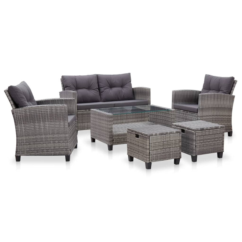 6 Piece Garden Sofa Set with Cushions Poly Rattan Dark Grey