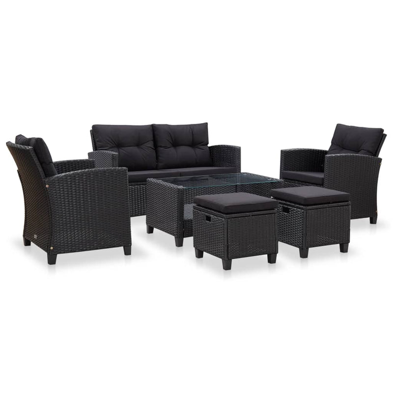 6 Piece Garden Sofa Set with Cushions Poly Rattan Black