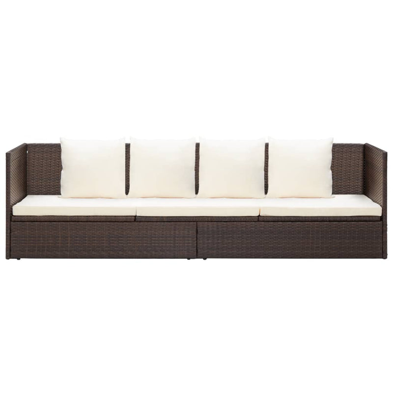 Outdoor Lounge Bed with Cushion & Pillows Poly Rattan Brown