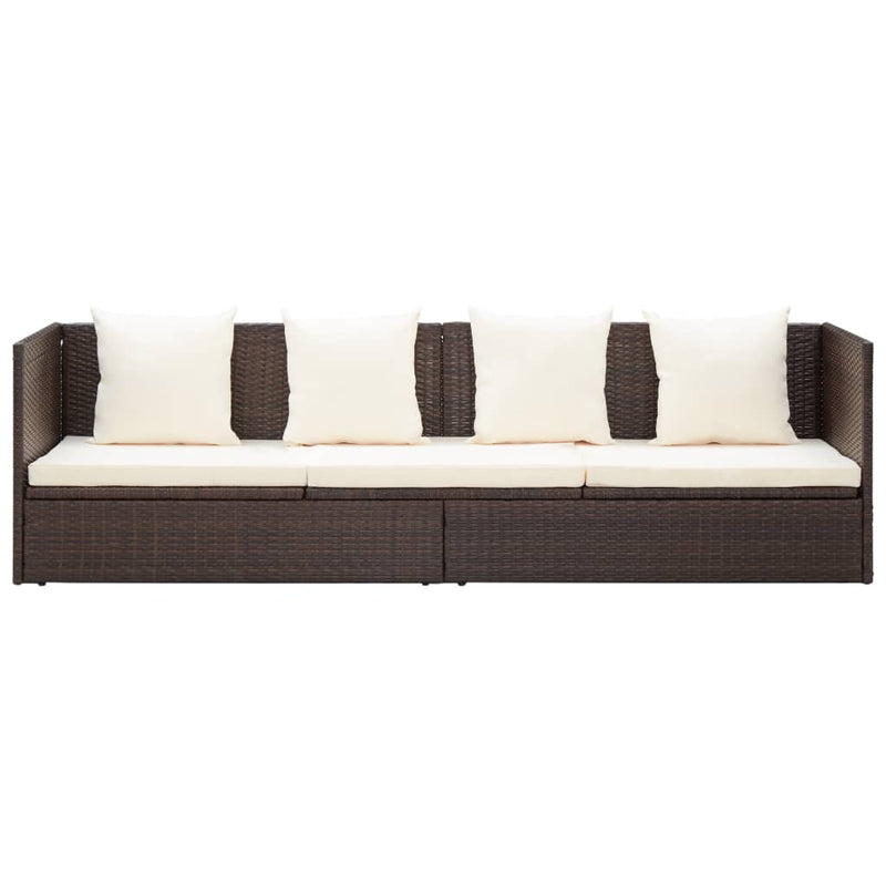 Outdoor Lounge Bed with Cushion & Pillows Poly Rattan Brown