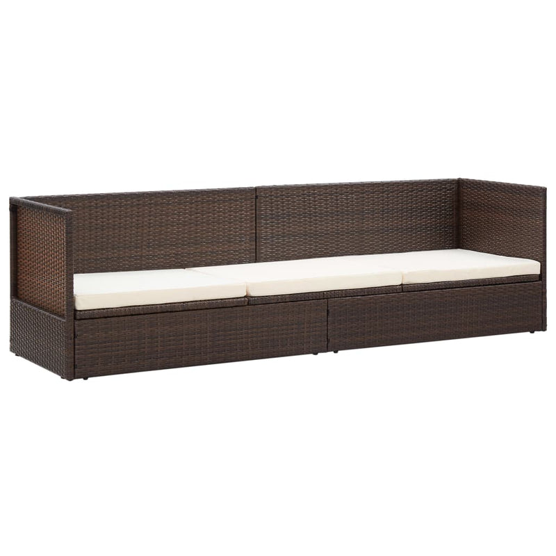 Outdoor Lounge Bed with Cushion & Pillows Poly Rattan Brown