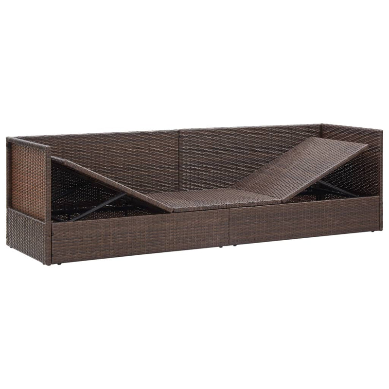 Outdoor Lounge Bed with Cushion & Pillows Poly Rattan Brown