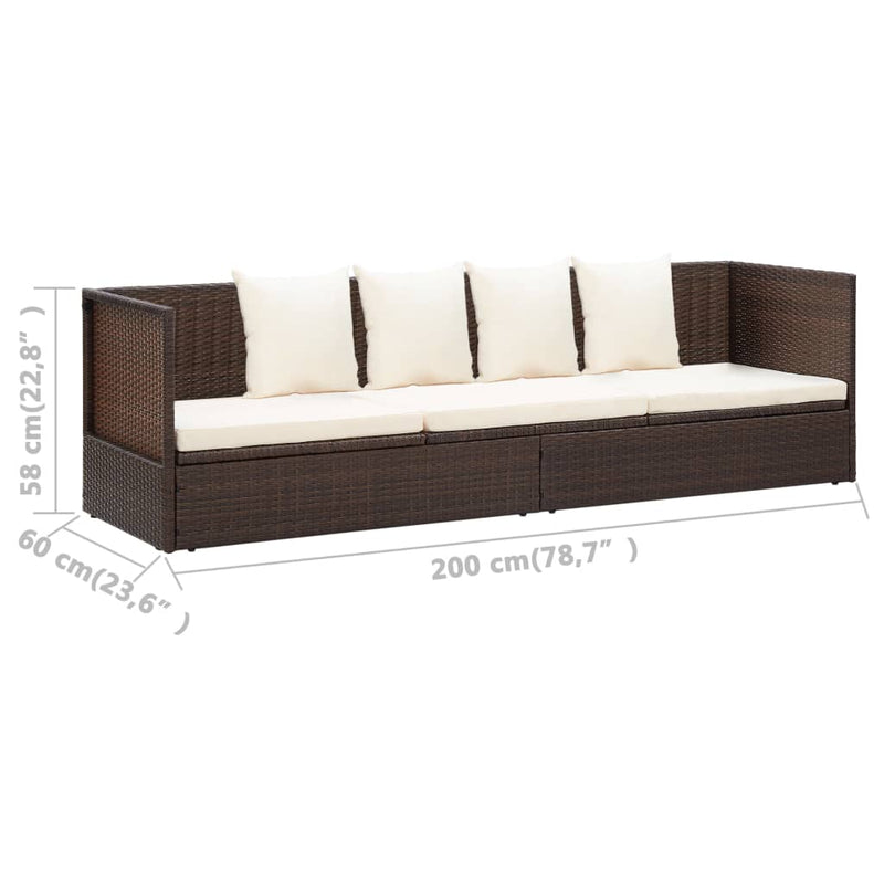 Outdoor Lounge Bed with Cushion & Pillows Poly Rattan Brown