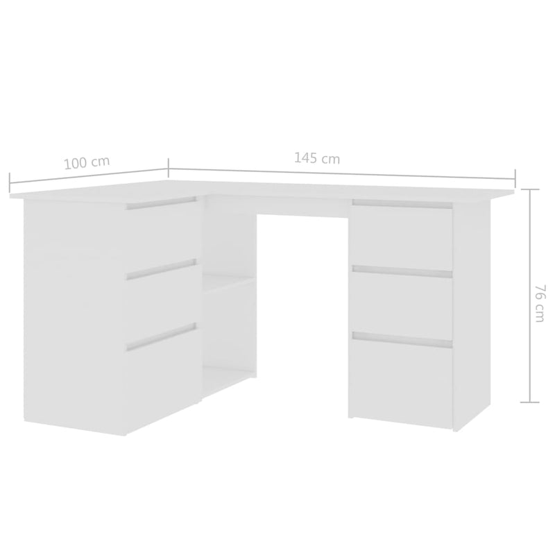 Corner Desk White 145x100x76 cm Chipboard