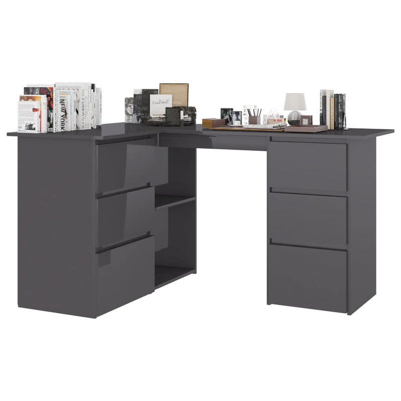 Corner Desk High Gloss Rrey 145x100x76 cm Chipboard