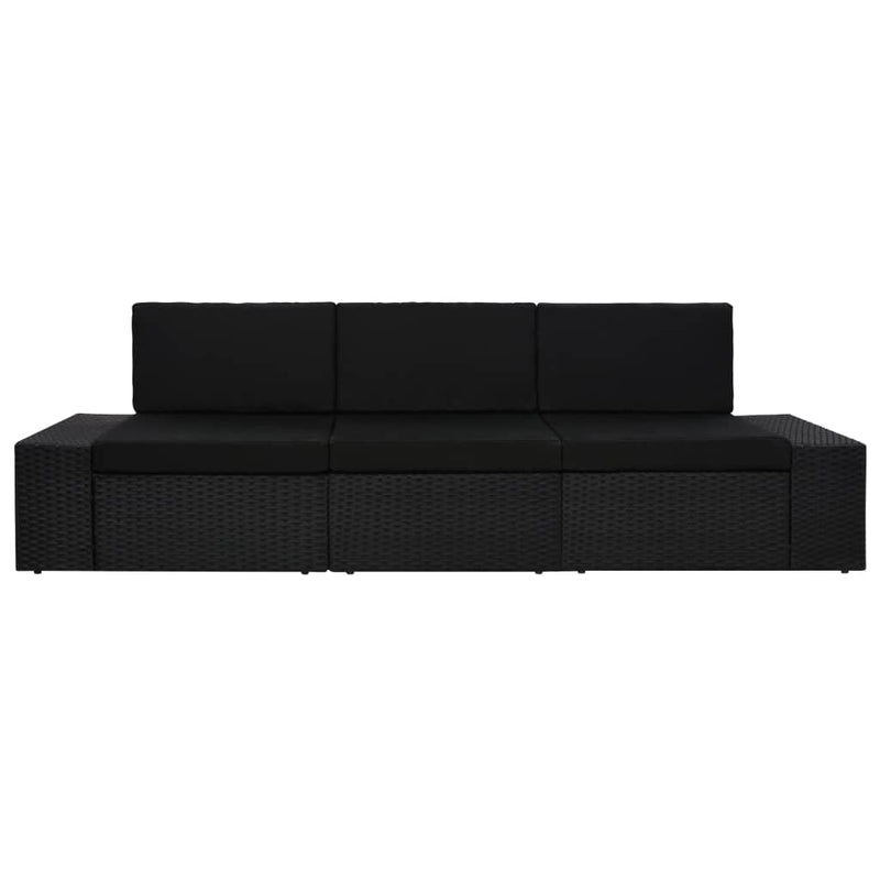 Sectional Sofa 3-Seater Poly Rattan Black