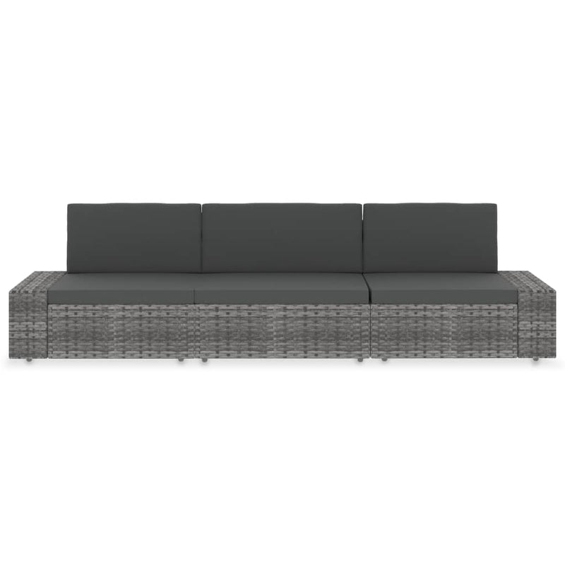 Sectional Sofa 3-Seater Poly Rattan Grey