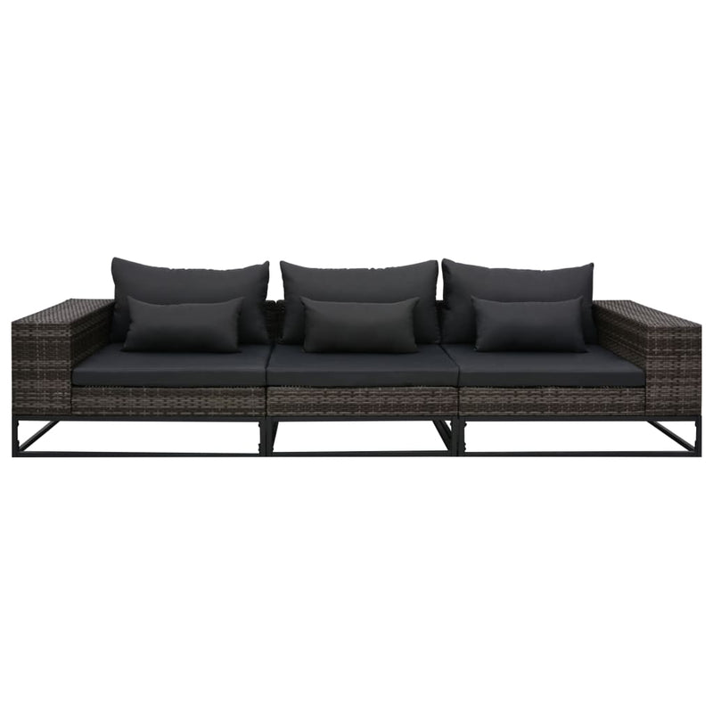3 Piece Garden Sofa Set with Cushions Poly Rattan Grey