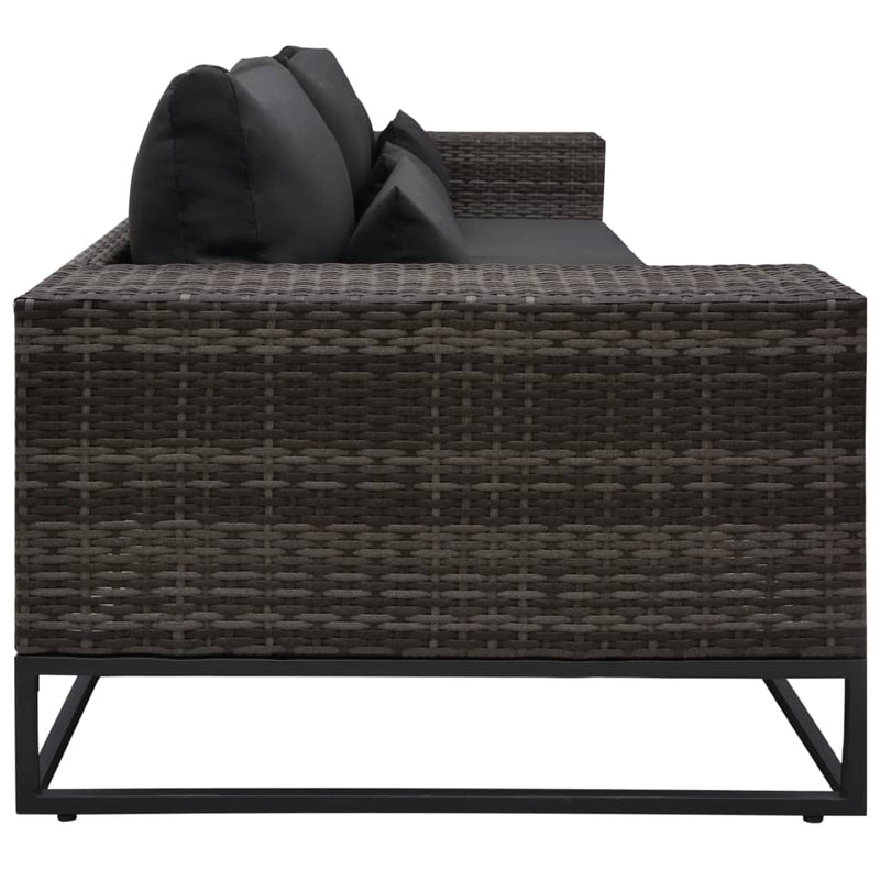 3 Piece Garden Sofa Set with Cushions Poly Rattan Grey