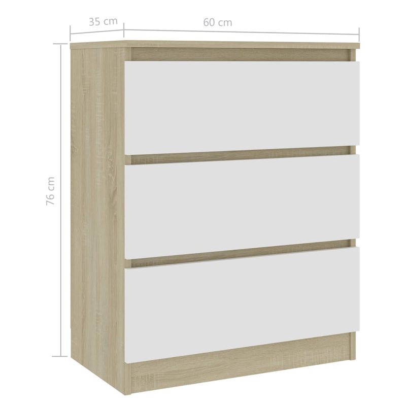 Sideboard White and Sonoma 60x35x76 cm Chipboard