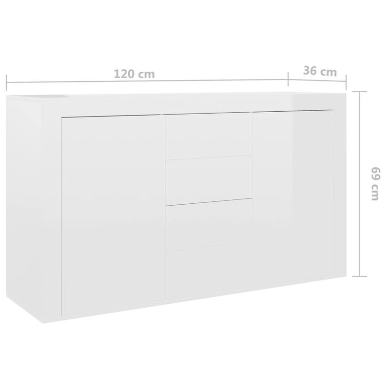 Sideboard High Gloss White 120x36x69 cm Chipboard