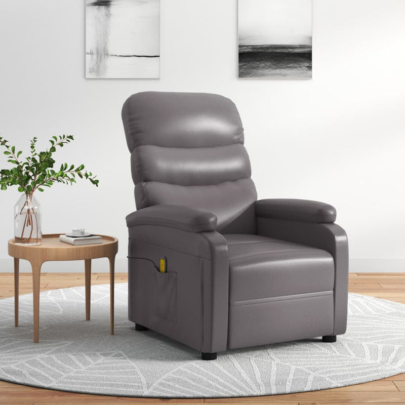 Massage Reclining Chair Grey Faux Leather