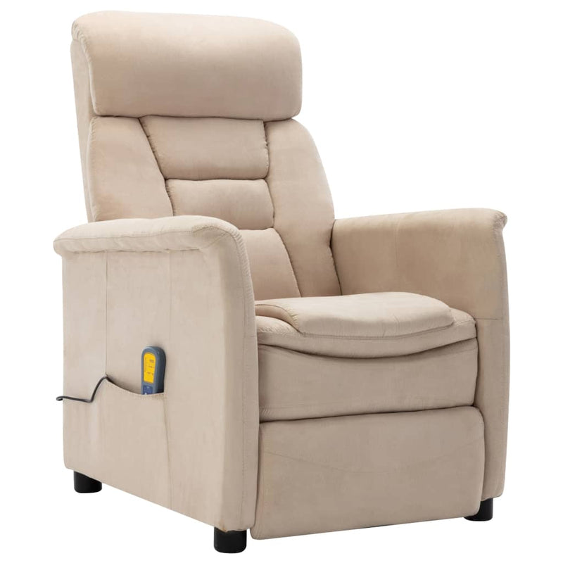 Massage Recliner Cream Faux Suede Leather