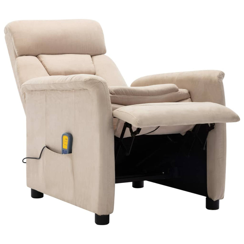 Massage Recliner Cream Faux Suede Leather