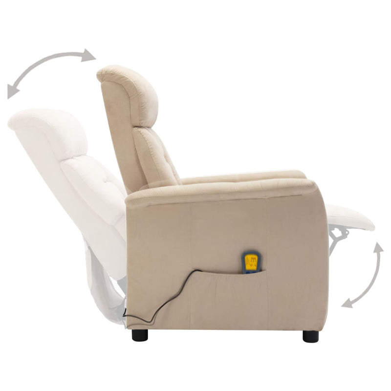 Massage Recliner Cream Faux Suede Leather