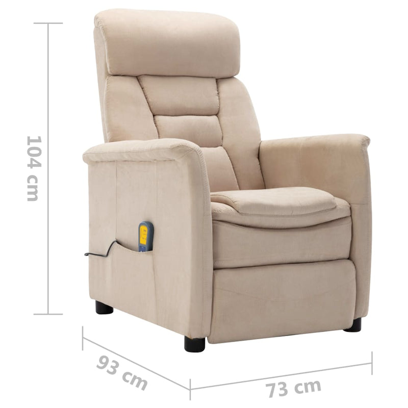 Massage Recliner Cream Faux Suede Leather