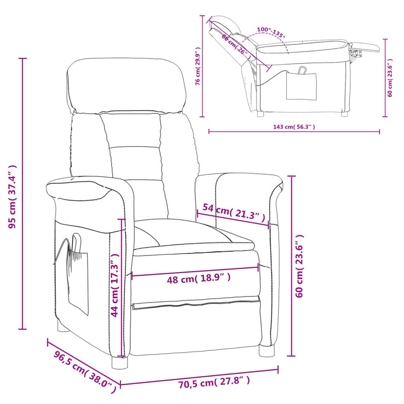 Massage Recliner Cream Faux Suede Leather
