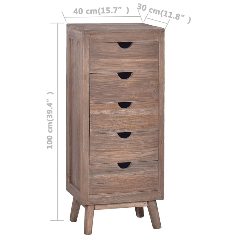 Sideboard with 5 Drawers 40x30x100 cm Solid Teak Wood