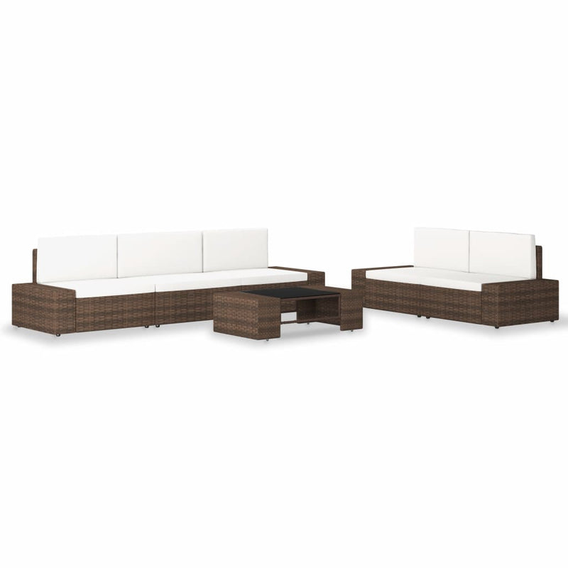6 Piece Garden Lounge Set Poly Rattan Brown