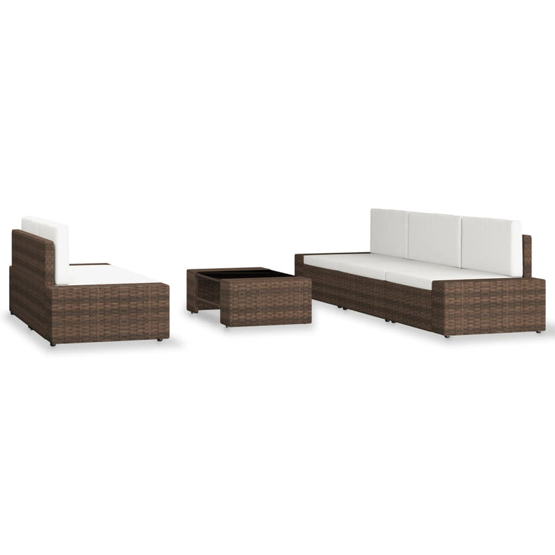 6 Piece Garden Lounge Set Poly Rattan Brown