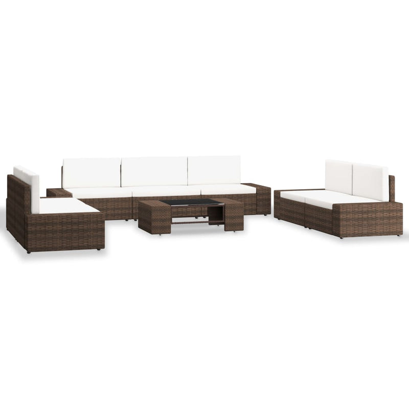 8 Piece Garden Lounge Set Poly Rattan Brown