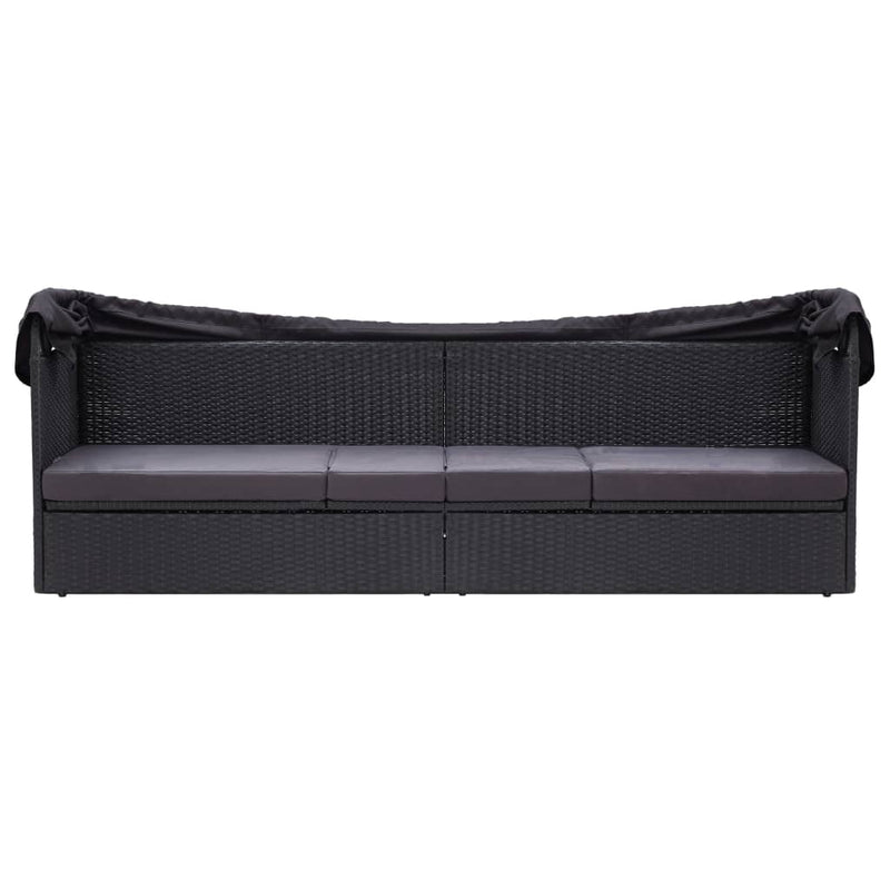 Outdoor Sofa Bed with Canopy Poly Rattan Black