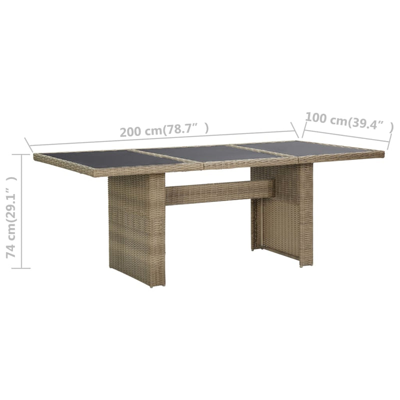 Garden Dining Table Brown 200x100x74 cm Glass and Poly Rattan
