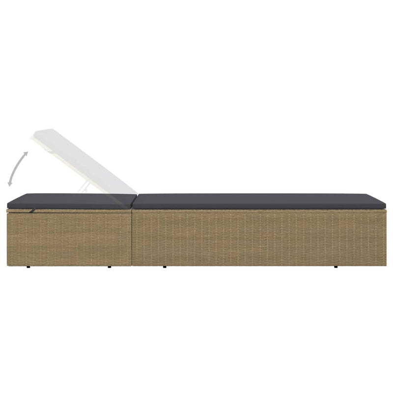 Sunlounger Poly Rattan Brown and Dark Grey