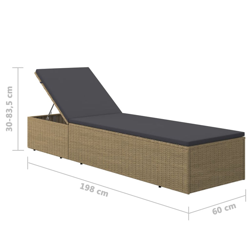 Sunlounger Poly Rattan Brown and Dark Grey