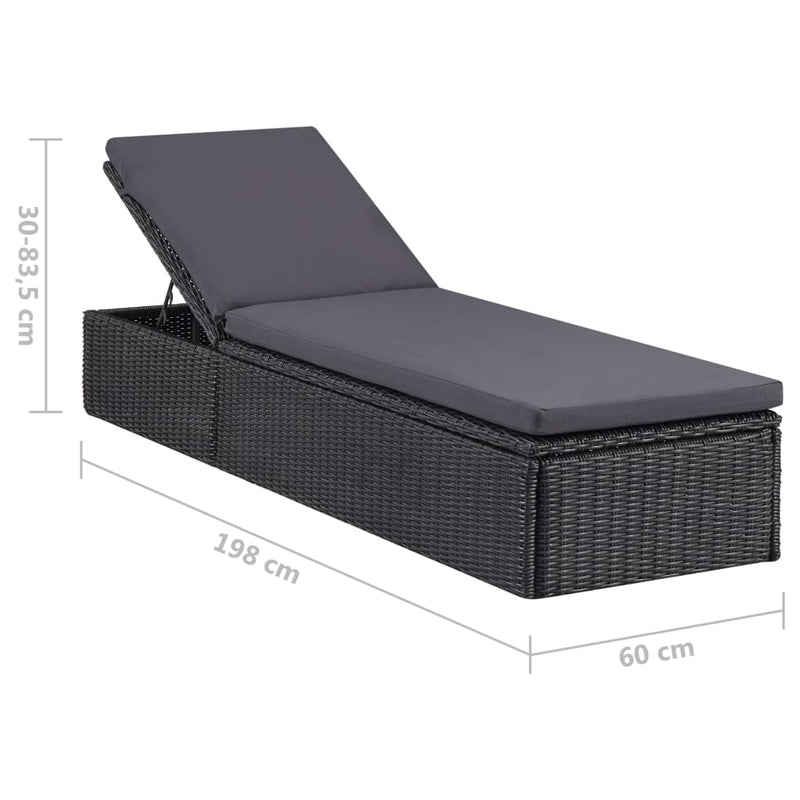 Sunlounger Poly Rattan Black and Dark Grey