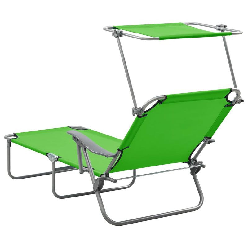 Sun Lounger with Canopy Steel Green