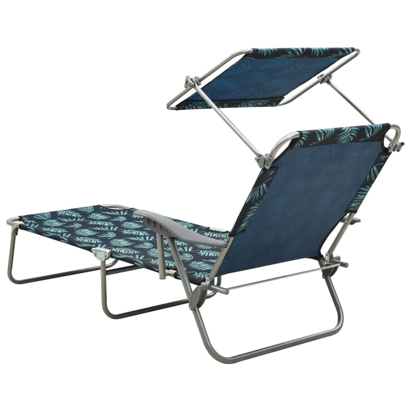 Sun Lounger with Canopy Steel Leaf Print