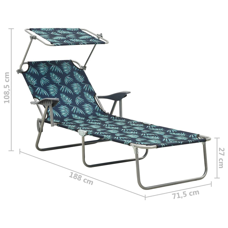 Sun Lounger with Canopy Steel Leaf Print