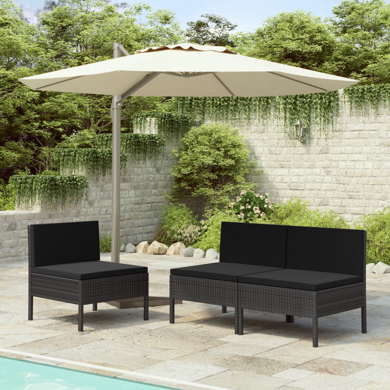 Garden Chairs 3 pcs with Cushions Poly Rattan Black