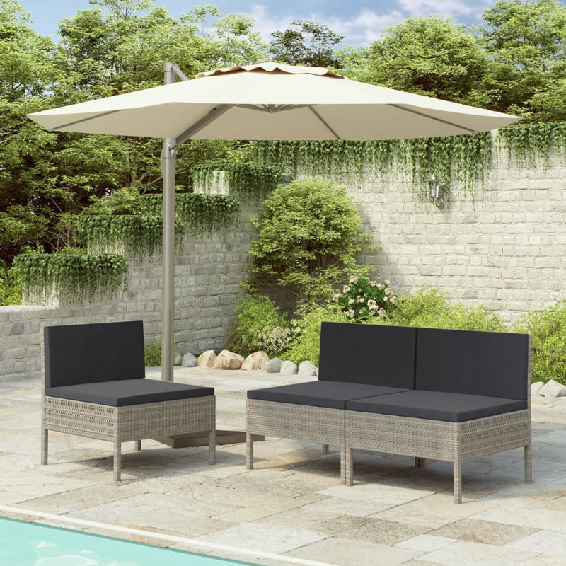 Garden Chairs 3 pcs with Cushions Poly Rattan Grey