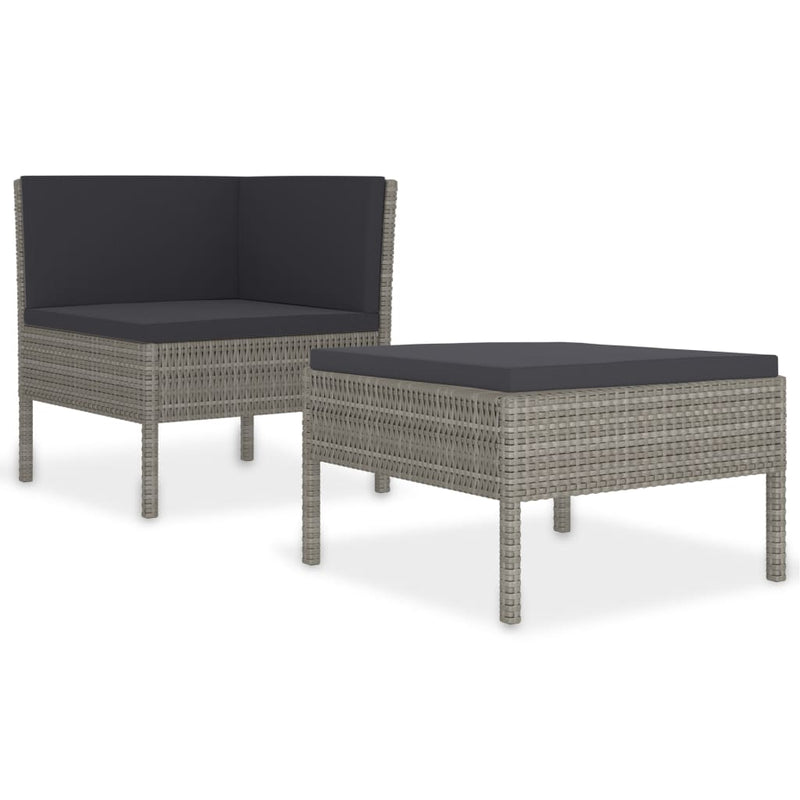 2 Piece Garden Lounge Set with Cushions Poly Rattan Grey