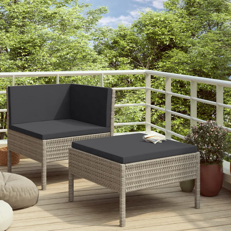 2 Piece Garden Lounge Set with Cushions Poly Rattan Grey