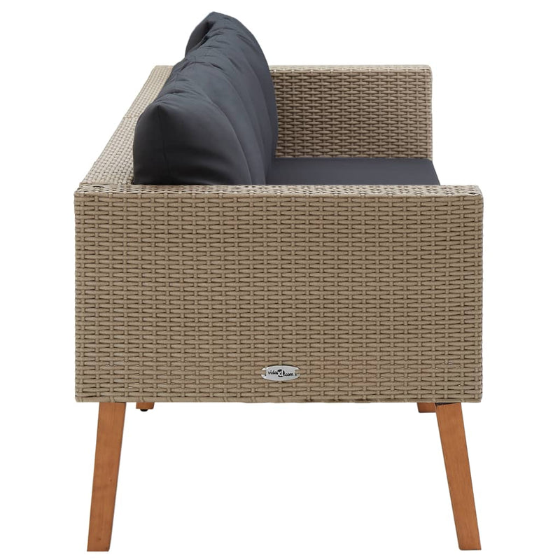 3-Seater Garden Sofa with Cushions Poly Rattan Beige