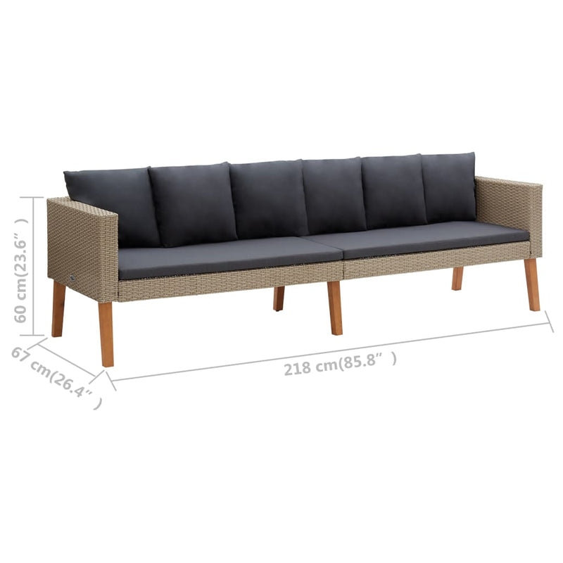 3-Seater Garden Sofa with Cushions Poly Rattan Beige