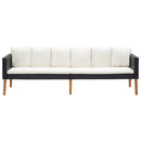 3-Seater Garden Sofa with Cushions Poly Rattan Black