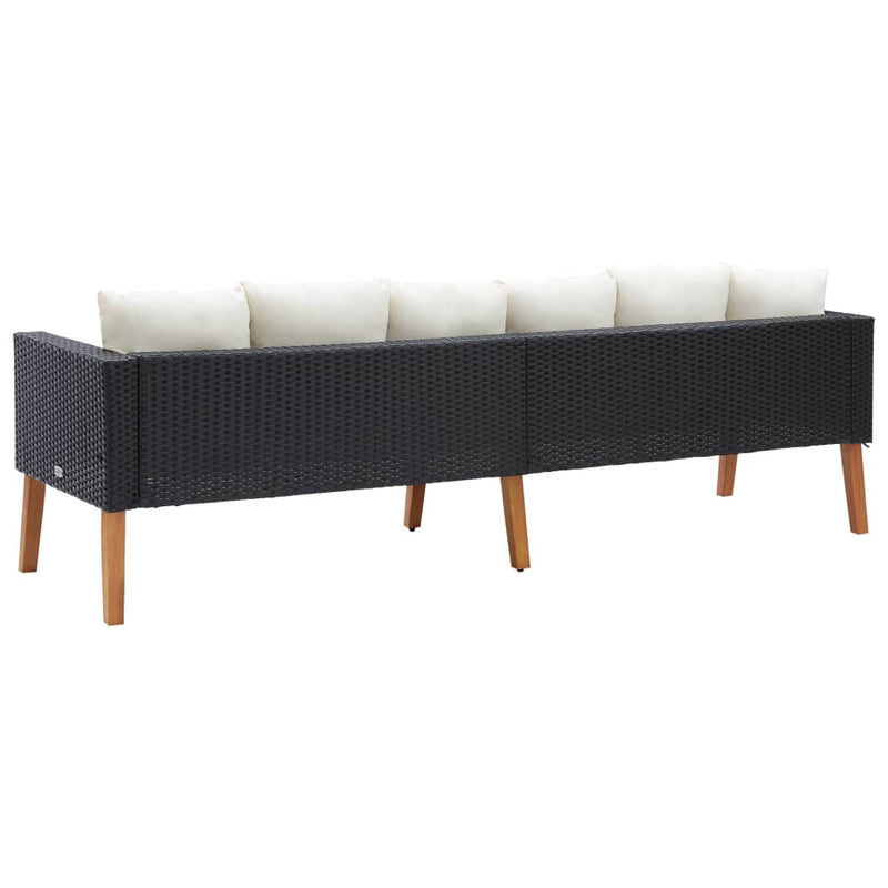 3-Seater Garden Sofa with Cushions Poly Rattan Black
