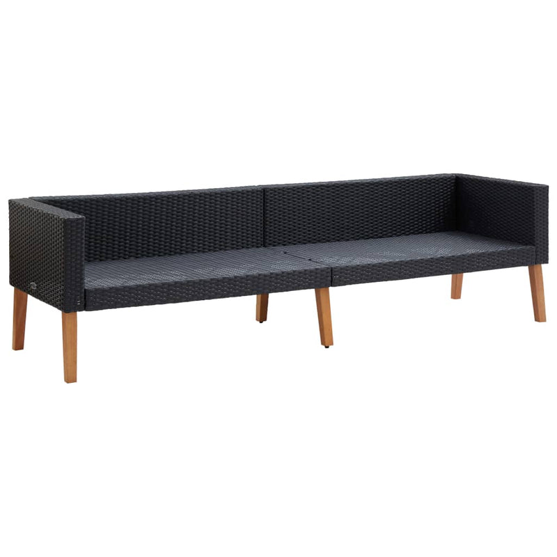 3-Seater Garden Sofa with Cushions Poly Rattan Black