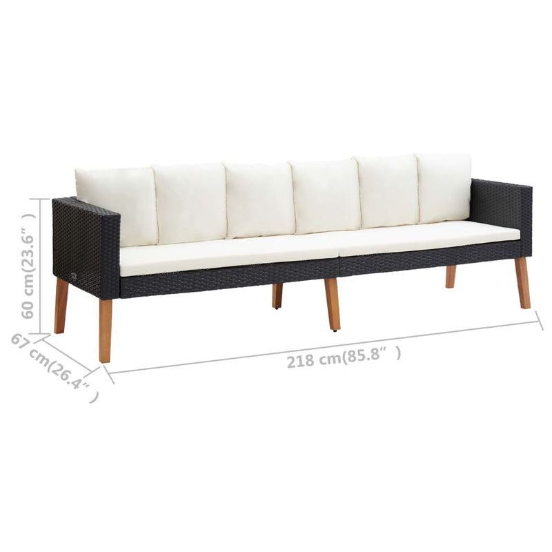 3-Seater Garden Sofa with Cushions Poly Rattan Black
